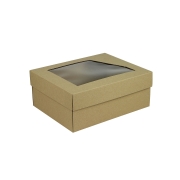 Darčeková krabička 240x180x95 mm, dno + veko s priehľadným okienkom, hnedá