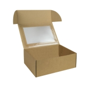 Krabica na zákusky s priehľadným okienkom 250x180x95 mm, hnedý kraft