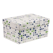 Darčeková krabica s vekom 300x200x150/40 mm, VZOR - KOCKY zelená/modrá