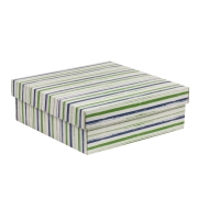 Darčeková krabica s vekom 300x300x100/40 mm, VZOR - PRUHY zelená/modrá
