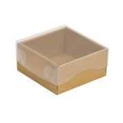 Darčeková krabička s priehľadným vekom 100x100x50/35 mm, kraftová - hnedá