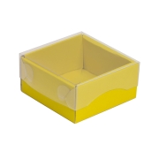 Darčeková krabička s priehľadným vekom 100x100x50/35 mm, žltá