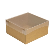 Darčeková krabička s priehľadným vekom 200x200x100/35 mm, kraftová - hnedá