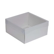 Darčeková krabička s priehľadným vekom 200x200x100/35 mm, biela