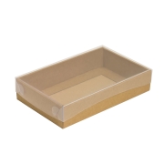 Darčeková krabička s priehľadným vekom 250x150x50/35 mm, kraftová - hnedá