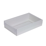 Darčeková krabička s priehľadným vekom 250x150x50/35 mm, biela
