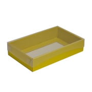 Darčeková krabička s priehľadným vekom 250x150x50/35 mm, žltá