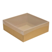 Darčeková krabica s priehľadným vekom 300x300x100/35 mm, kraftová - hnedá