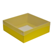 Darčeková krabica s priehľadným vekom 300x300x100/35 mm, žltá