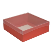 Darčeková krabica s priehľadným vekom 300x300x100/35 mm, koralová