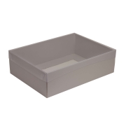 Darčeková krabica s priehľadným vekom 350x250x100/35 mm, sivá