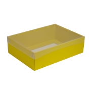 Darčeková krabica s priehľadným vekom 350x250x100/35 mm, žltá