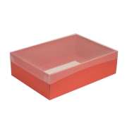 Darčeková krabica s priehľadným vekom 350x250x100/35 mm, koralová