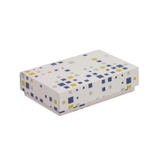 Darčeková krabička s vekom 200x125x50/40 mm, VZOR - KOCKY modrá/žltá