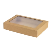 Krabica na cukrovinky s priehľadným okienkom 320x220x60 mm, hnedá - kraft