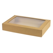 Krabica na cukrovinky s priehľadným okienkom 400x280x70 mm, hnedá - kraft