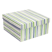 Darčeková krabica s vekom 300x300x150/40 mm, VZOR - PRUHY zelená/modrá