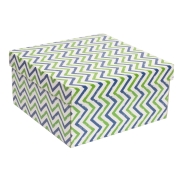 Darčeková krabica s vekom 300x300x150/40 mm, VZOR - CIK CAK zelená/modrá