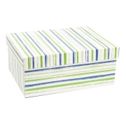 Darčeková krabica s vekom 350x250x150/40 mm, VZOR - PRUHY zelená/modrá