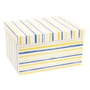 Darčeková krabica s vekom 350x250x200/40 mm, VZOR - PRUHY modrá/žltá