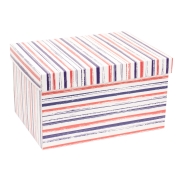Darčeková krabica s vekom 350x250x200/40 mm, VZOR - PRUHY fialová/koralová