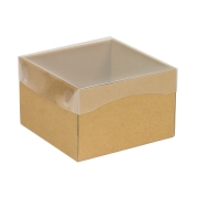 Darčeková krabička s priehľadným vekom 150x150x100/35 mm, hnedá - kraft