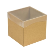 Darčeková krabička s priehľadným vekom 150x150x150/35 mm, hnedá - kraft