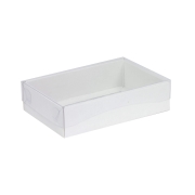 Darčeková krabička s priehľadným vekom 200x125x50/35 mm, biela