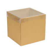 Darčeková krabička s priehľadným vekom 200x200x200/35 mm, hnedá - kraft