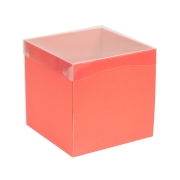 Darčeková krabička s priehľadným vekom 200x200x200/35 mm, koralová
