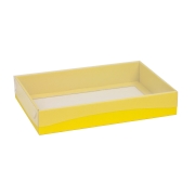 Darčeková krabica s priehľadným vekom 300x200x50/35 mm, žltá