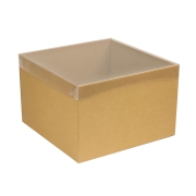 Darčeková krabica s priehľadným vekom 300x300x200/35 mm, hnedá - kraft
