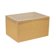 Darčeková krabica s priehľadným vekom 350x250x200/35 mm, hnedá - kraft