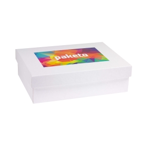 Darčeková krabica 350x250x100 mm, tlač na veko 250x150 mm, biela