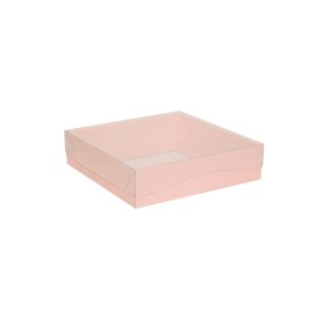Darčeková krabica s priehľadným vekom 200x200x50 mm, ružová