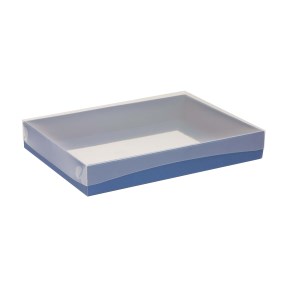 Darčeková krabica s priehľadným vekom 250x150x50/35 mm, modrá 2. jakost