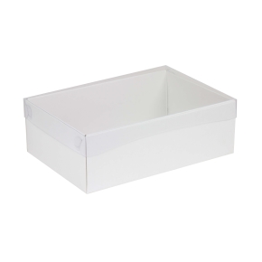 Darčeková krabica s priehľadným vekom 300x200x100/35 mm, biela