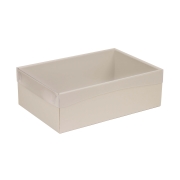 Darčeková krabica s priehľadným vekom 300x200x100/35 mm, sivá