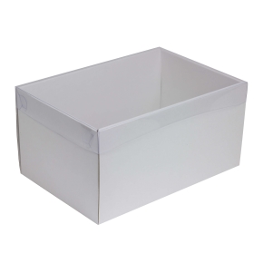 Darčeková krabica s priehľadným vekom 300x200x150/35 mm, biela