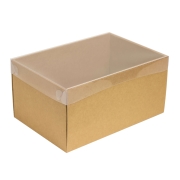 Darčeková krabica s priehľadným vekom 300x200x150/35 mm, kraftová - hnedá