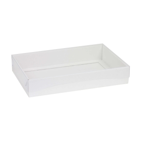 Darčeková krabica s priehľadným vekom 300x200x50/35 mm, biela