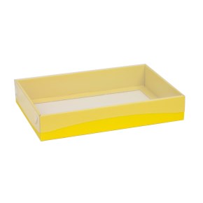 Darčeková krabica s priehľadným vekom 300x200x50/35 mm, žltá