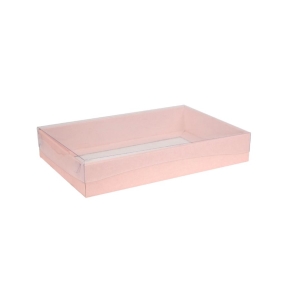 Darčeková krabica s priehľadným vekom 300x200x50 mm, ružová