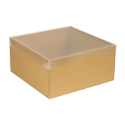 Darčeková krabica s priehľadným vekom 300x300x150/35 mm, hnedá - kraft
