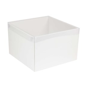 Darčeková krabica s priehľadným vekom 300x300x200/35 mm, biela