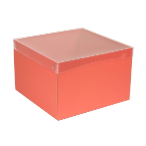 Darčeková krabica s priehľadným vekom 300x300x200/35 mm, koralová