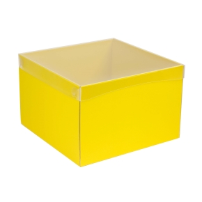 Darčeková krabica s priehľadným vekom 300x300x200/35 mm, žltá