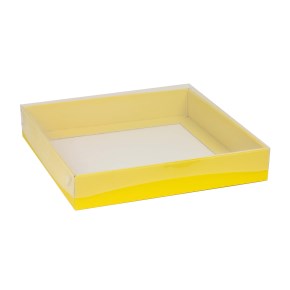 Darčeková krabica s priehľadným vekom 300x300x50/35 mm, žltá