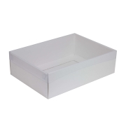 Darčeková krabica s priehľadným vekom 350x250x100/35 mm, biela