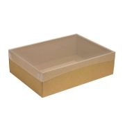Darčeková krabica s priehľadným vekom 350x250x100/35 mm, kraftová - hnedá